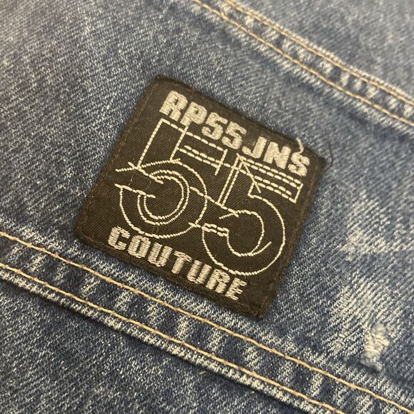 Vintage Retro Reynolds & Perry RP55 Jeans 42” Blue Distressed Denim Cargo Shorts - Picture 11 of 16